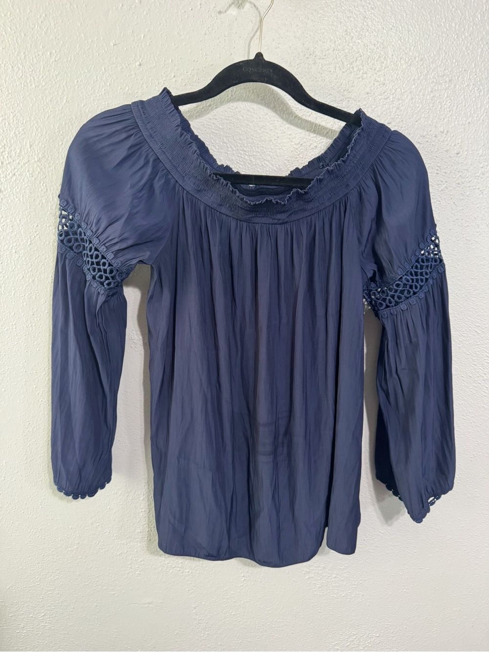 Ramy Brook Navy Off-Shoulder Peasant Blouse med